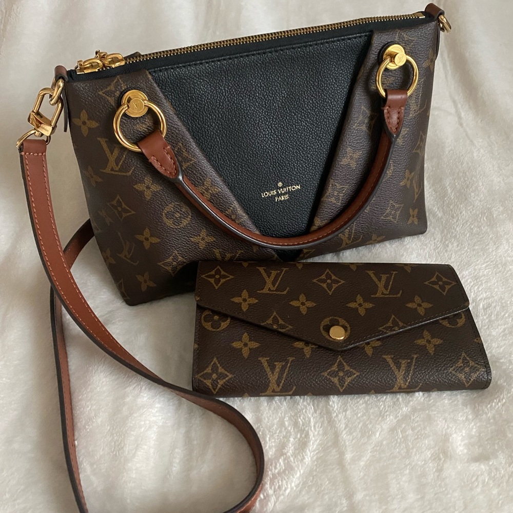 Authentic Louis Vuitton V Tote BB M43976 and Sarah Wallet M6053